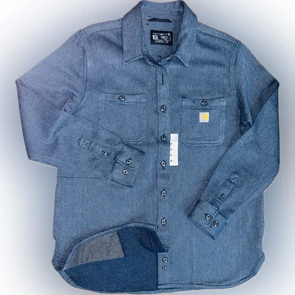 NWT Carhartt SZ M (8-10) blue shacket 2 breast pockets & 2 side pockets/bust 46” - Picture 6 of 8